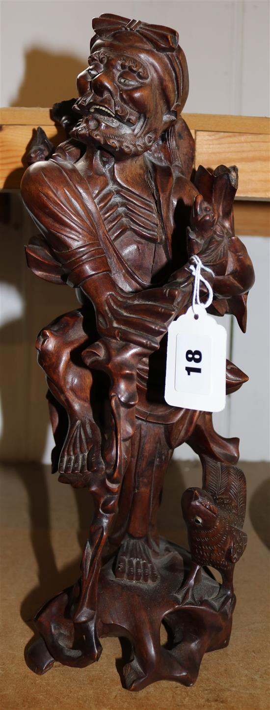 Chinese hardwood carving figure with bat and fish